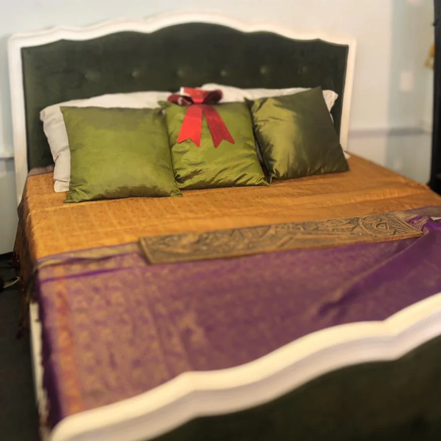 MP - PJS French Bed ( Velvet Royal Green ) Exact Showroom Piece Final Price Sold as it is - Image 4