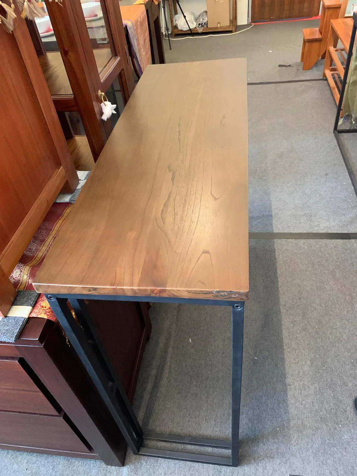 Industrial Solid Teak Wood Top with Iron Leg Sofa Console Table 100x35x90cm TEK168 ST 100 35 BK (Walnut) - Image 2