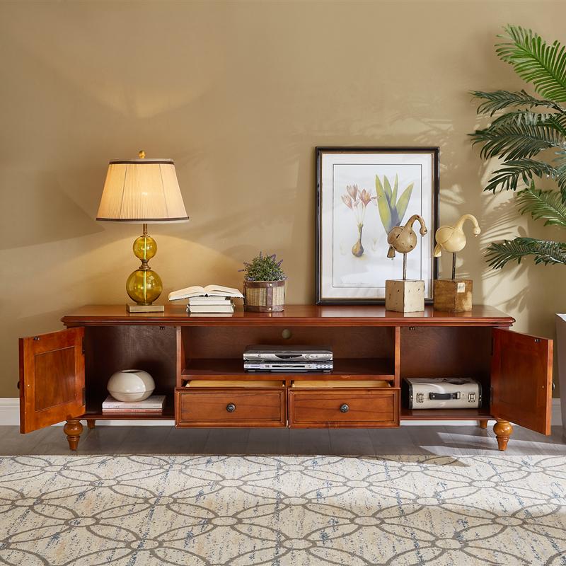 Calvin Glass Display 2 Drawers , TV Console, Coffee Table, America Classic Style Living room Solid Wood - Image 16