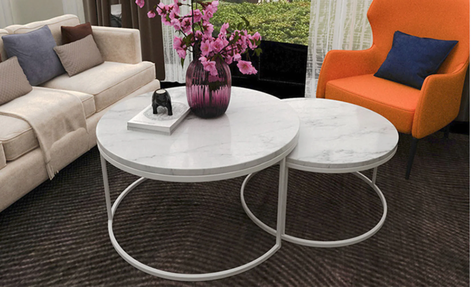 CAROLINE Marble Round Coffee Table - Image 5