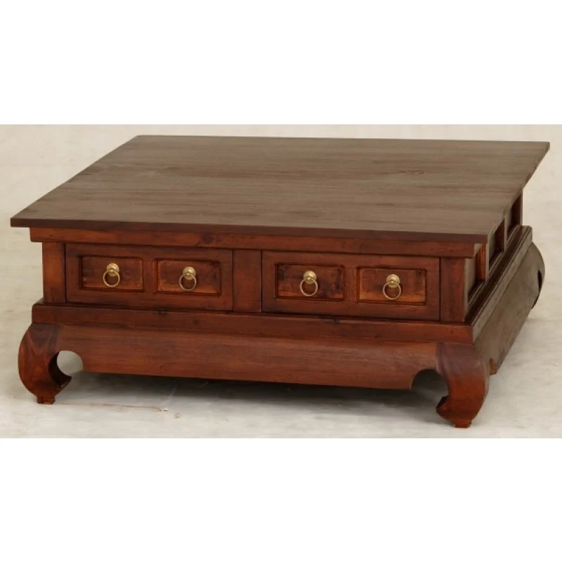 Chinese Oriental Coffee Table 4 Drawers Large Square Design Curve Legs 100 cm x 100 cm TEK168 CT 004 TS - Image 3