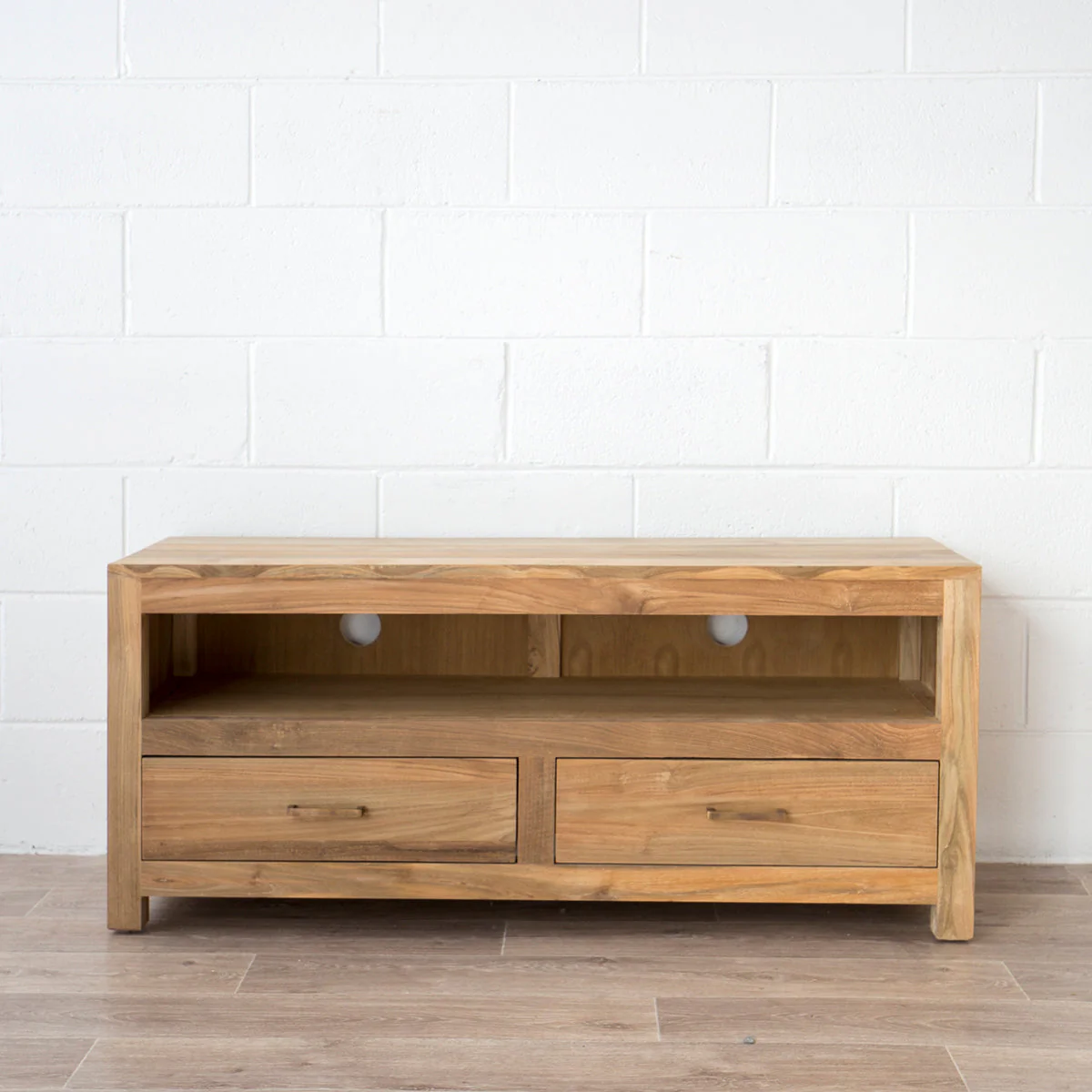 Milan Paris TV Console Entertainment Unit Teak - 2 Drawers Cabinet - Image 4