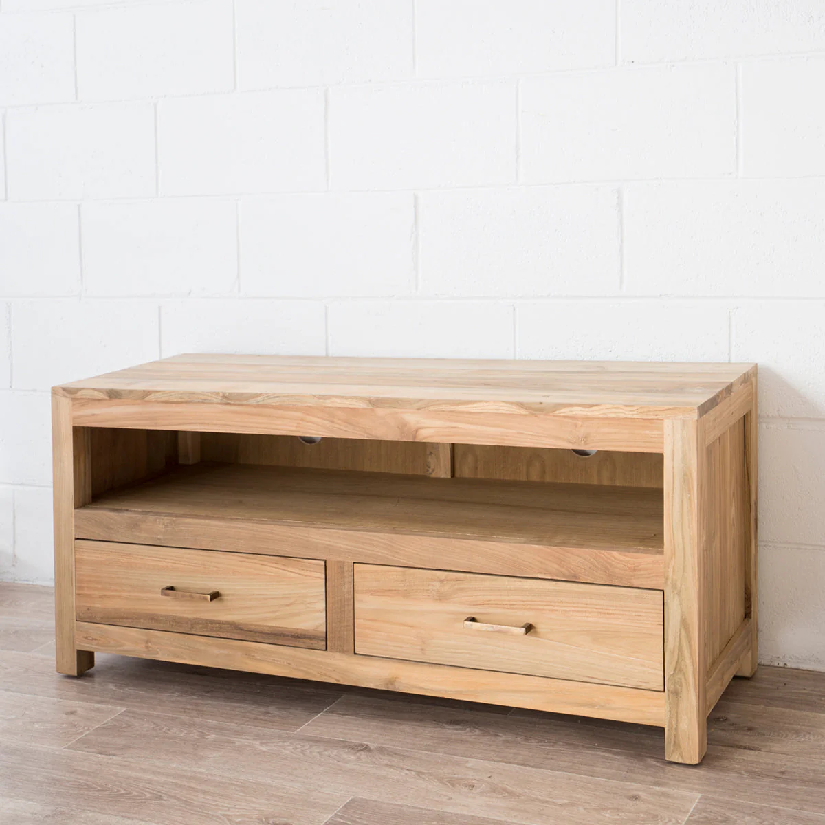 Milan Paris TV Console Entertainment Unit Teak - 2 Drawers Cabinet - Image 6