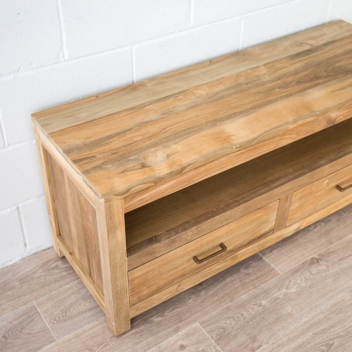 Milan Paris TV Console Entertainment Unit Teak - 2 Drawers Cabinet - Image 7
