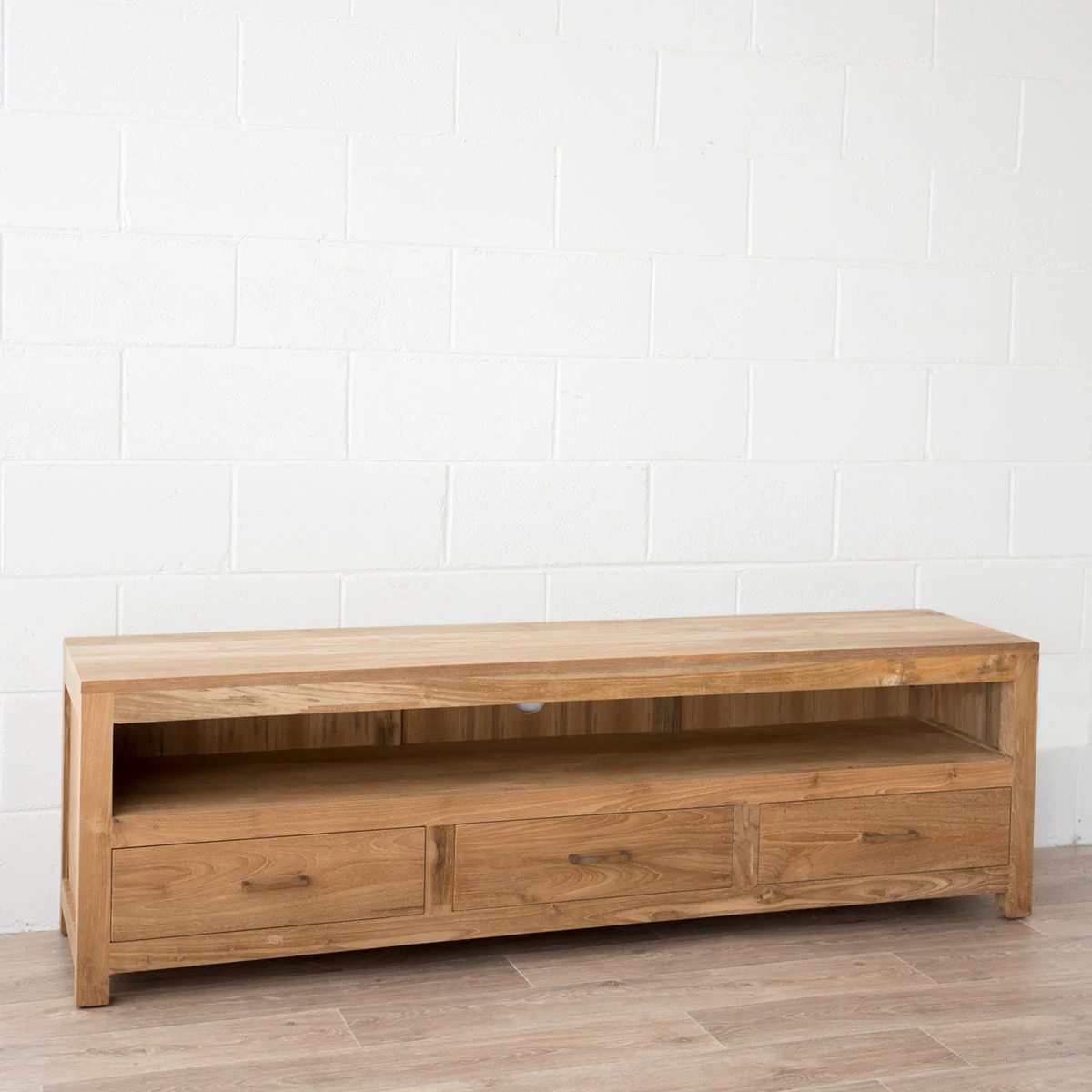 Milan Paris TV Console Entertainment Unit Teak - 3 Drawers Cabinet - Image 3