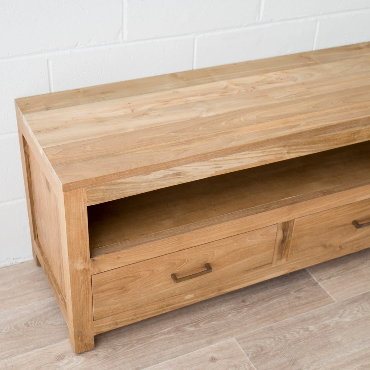 Milan Paris TV Console Entertainment Unit Teak - 3 Drawers Cabinet - Image 4