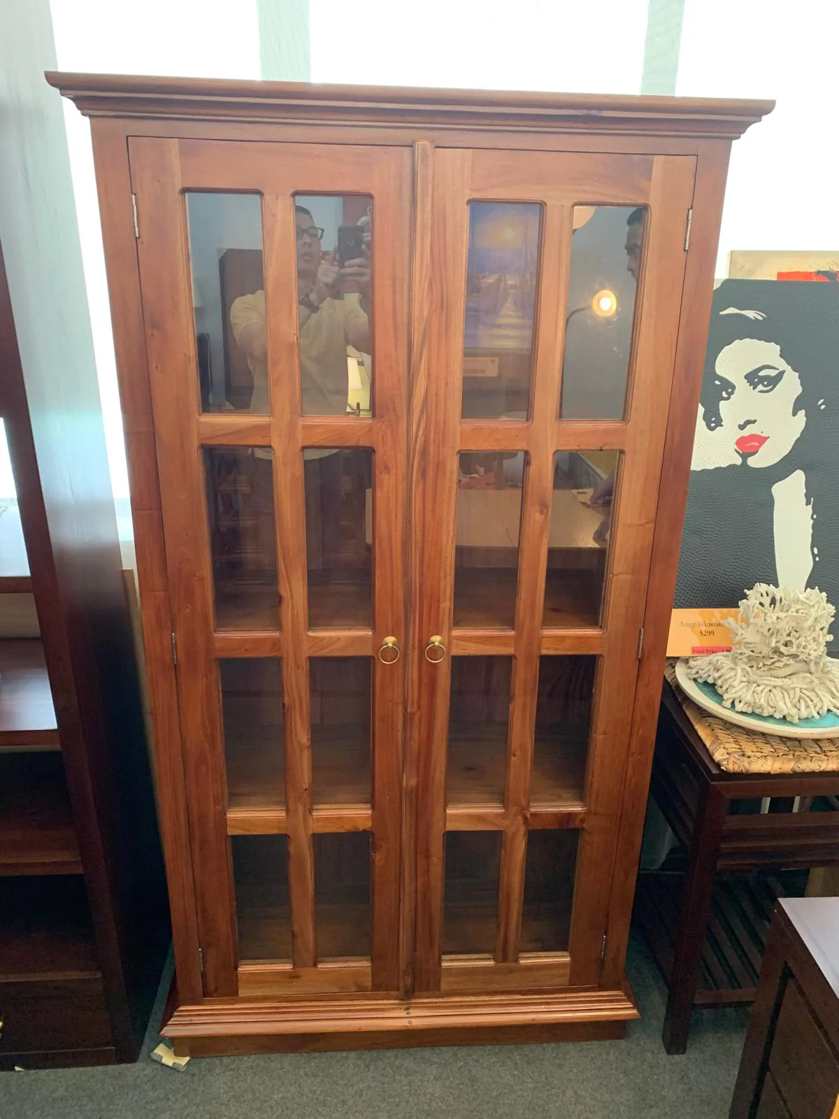 Display Cabinet Range 2 Glass Door 4 Shelf Solid Wood TEK168 DC 200 PN ( Mahogany / Light Pecan Colour) - Image 7