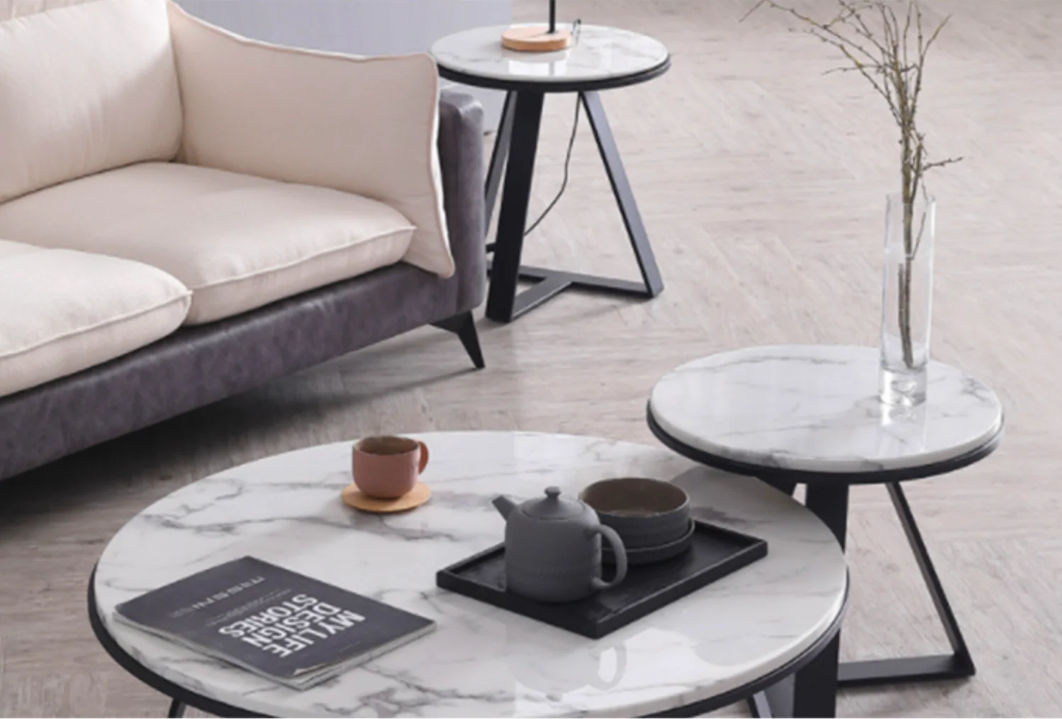 ELEANOR Oval Marble Coffee Table Set - Image 4