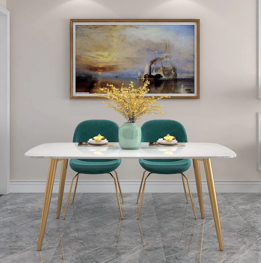 ELIZABETH Modern Minimalist Marble Gold Dining Table - Image 2