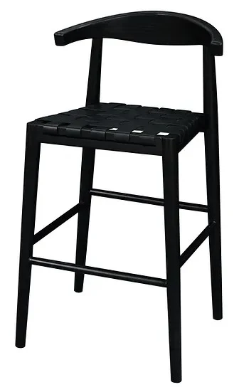 Elliot Teak Barstool with Genuine Leather BR 091 NKLH (WN) (Black) min 2 - Image 2