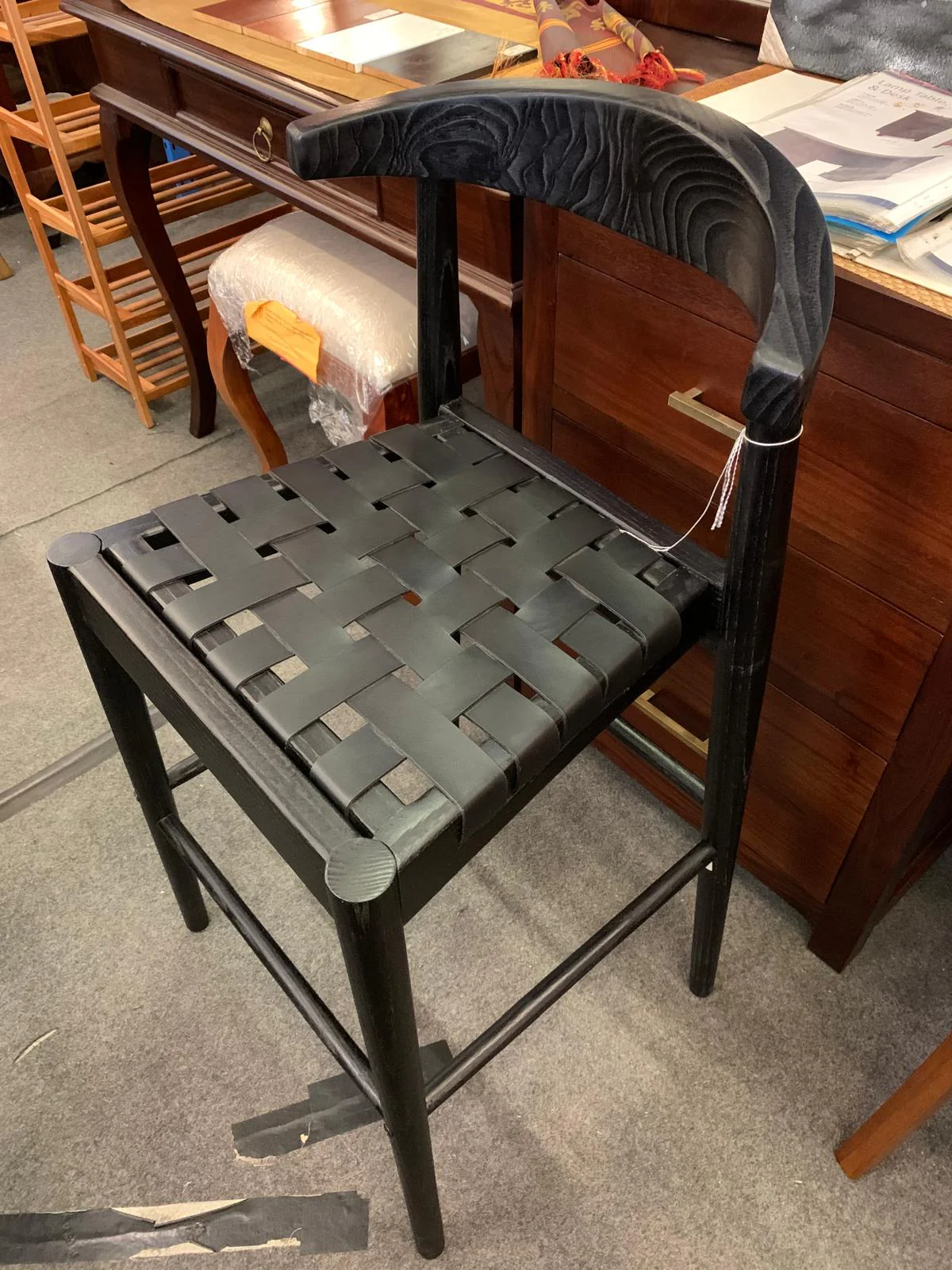Elliot Teak Barstool with Genuine Leather BR 091 NKLH (WN) (Black) min 2 - Image 5