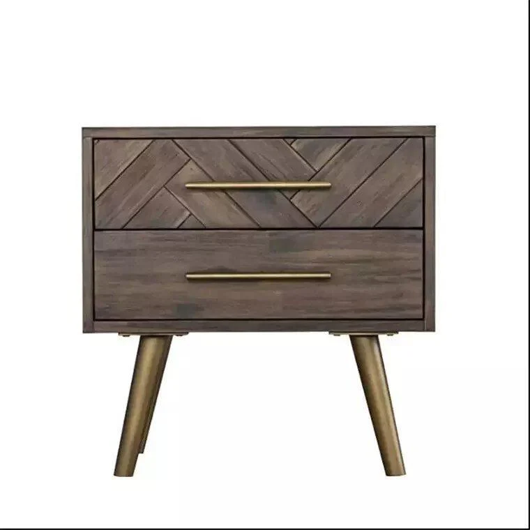 LEAH Herringbone Acacia Solid Wood Bedside Table - Image 2