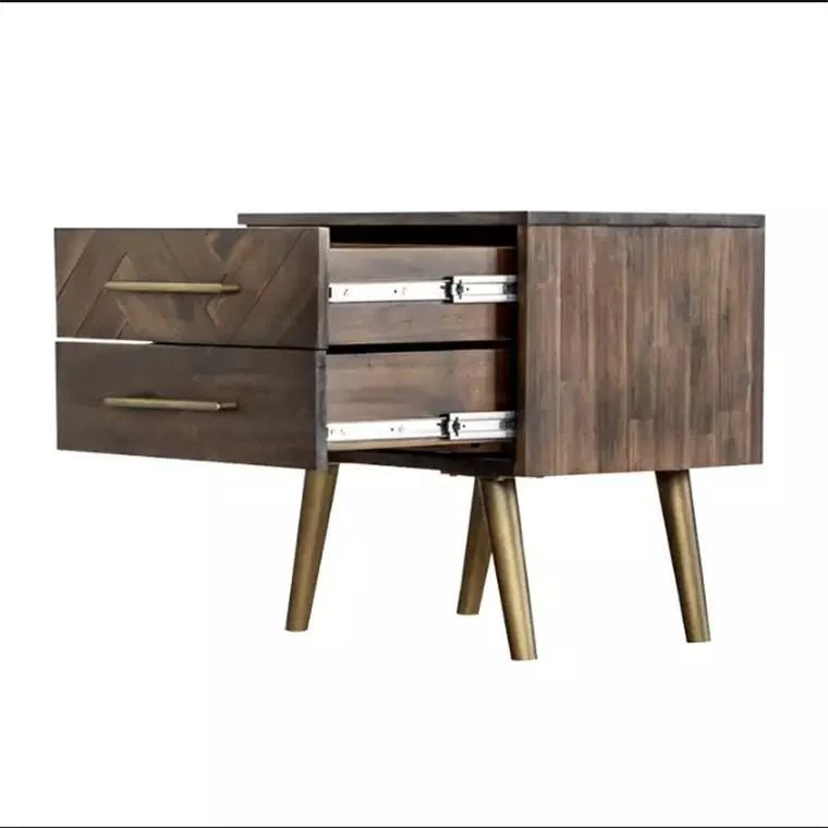 LEAH Herringbone Acacia Solid Wood Bedside Table - Image 3
