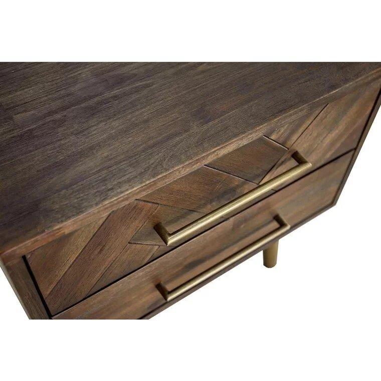 LEAH Herringbone Acacia Solid Wood Bedside Table - Image 4