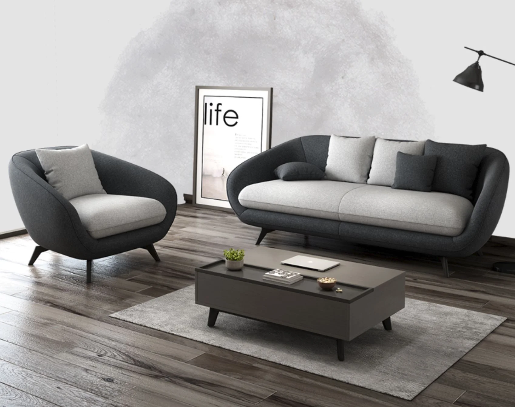 LLONA Modern and Contemporary Fabric Nordic Style Sofa - Image 5