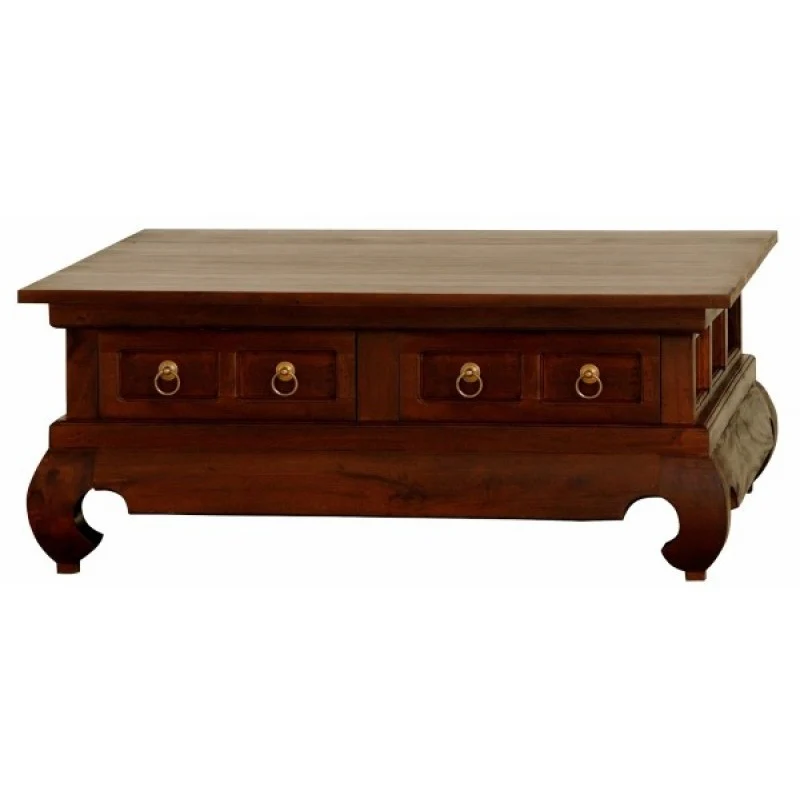 MP - Chinese Oriental Coffee Table 4 Drawers Large Square Design Curve Legs 100 cm x 80 cm TEK168 CT 004 SSO ( Chocolate Colour ) - Image 4