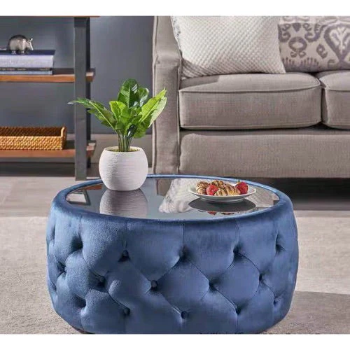 OLIVE Tufted Velvet Coffee Table with Glass Top - Image 3