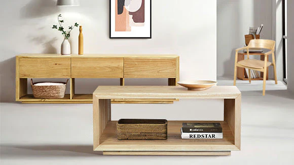 OSCAR WYNHAM Teak Timber Low Bedside Table, Natural - Image 4