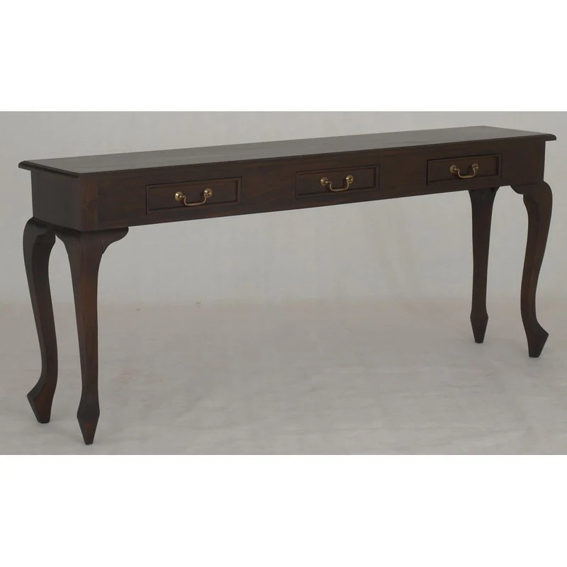 Queen Anna Solid Teak Wood Timber 3 Drawer 180cm French Console Sofa Table - TEK168 ST 003 QA ( Picture for Reference Only ) ( Chocolate Colour ) - Image 2