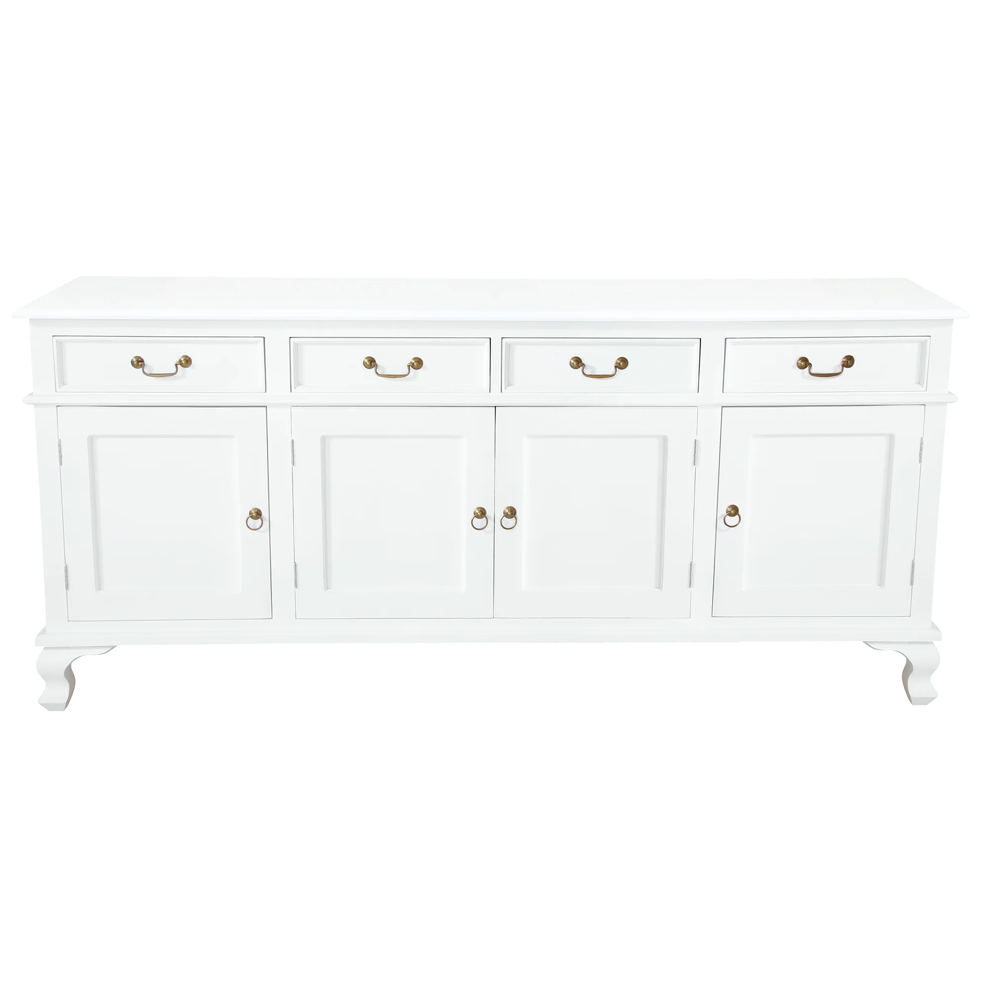 Queen Anna Solid Teak Wood Timber 4 Door 4 Drawer 200cm French Buffet Sideboard Table - TEK168 SB 404 QA WH_1 ( White Colour ) - Image 3