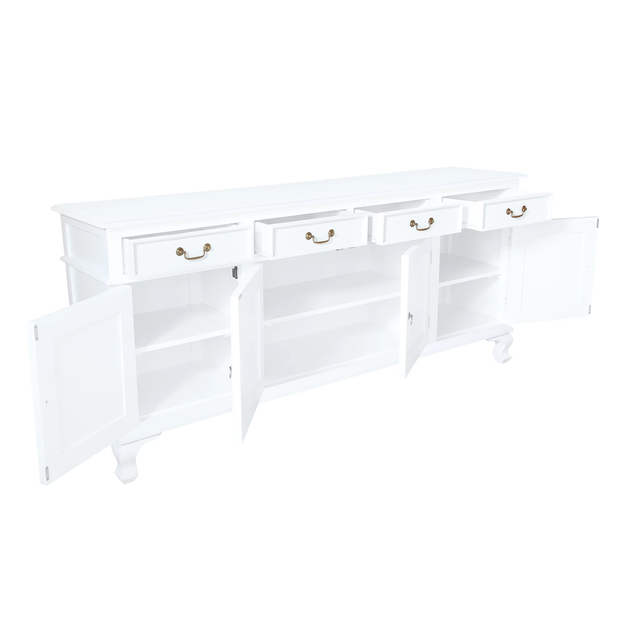 Queen Anna Solid Teak Wood Timber 4 Door 4 Drawer 200cm French Buffet Sideboard Table - TEK168 SB 404 QA WH_1 ( White Colour ) - Image 4