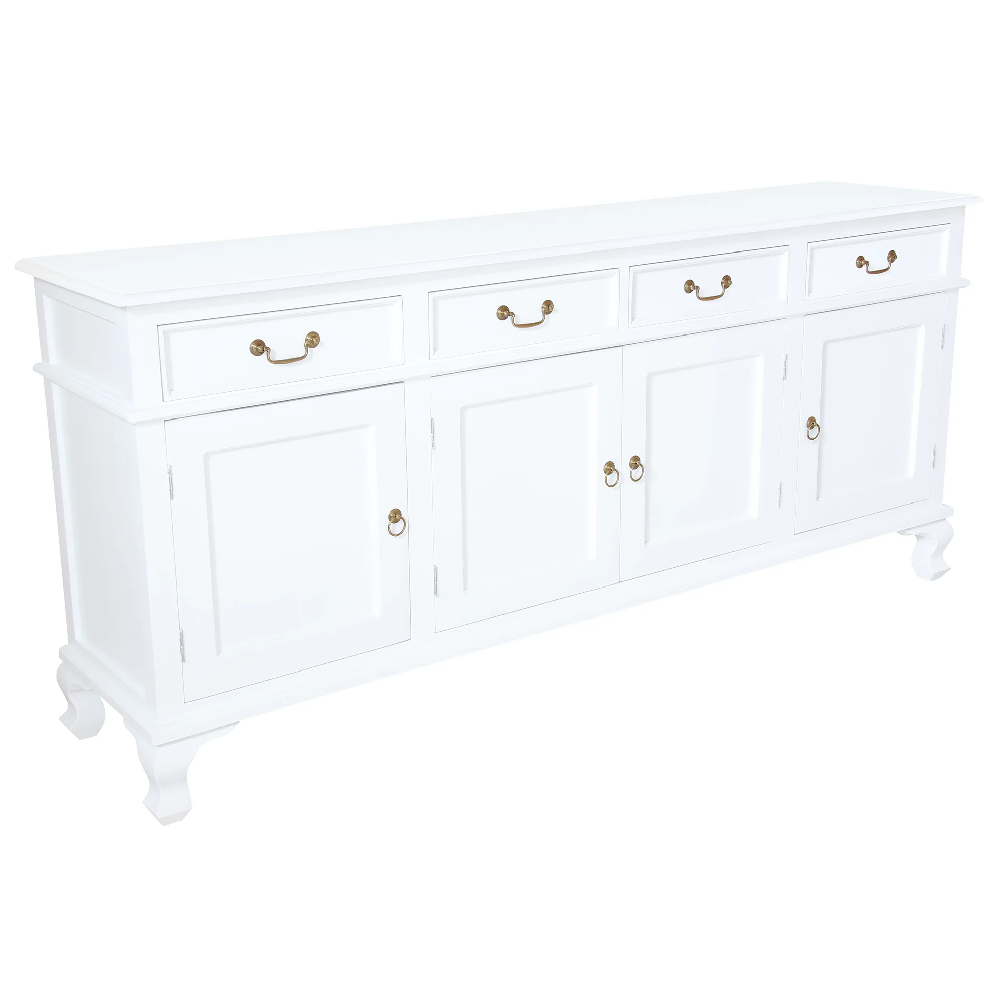 Queen Anna Solid Teak Wood Timber 4 Door 4 Drawer 200cm French Buffet Sideboard Table - TEK168 SB 404 QA WH_1 ( White Colour ) - Image 5