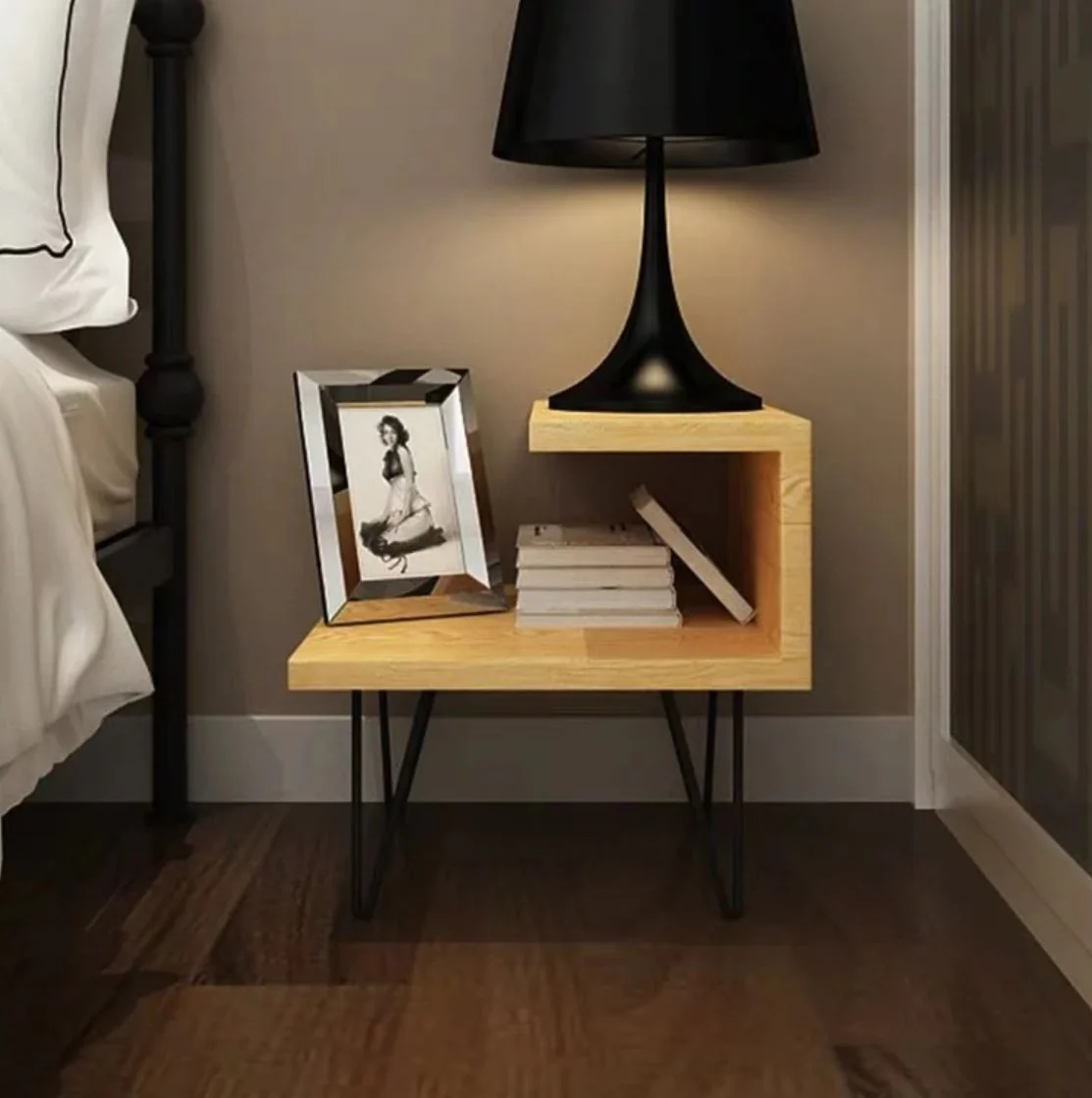 ARIEL Modern Industrial Solid Wood Bedside Table