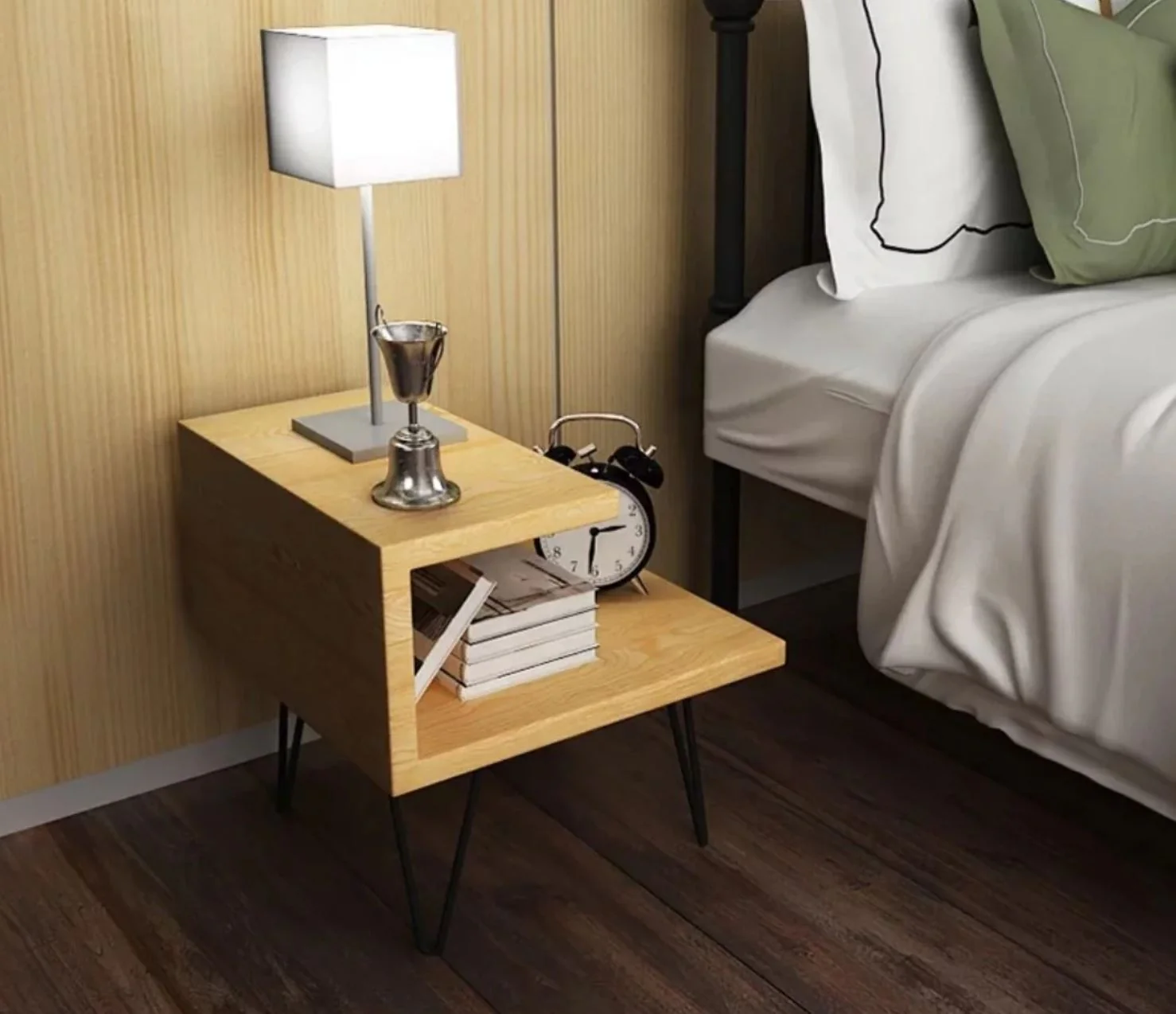 ARIEL Modern Industrial Solid Wood Bedside Table - Image 5