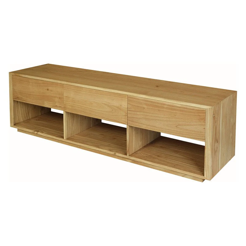 OSCAR WYNHAM Teak Timber 3 Drawer TV Console Unit, 180cm, Natural